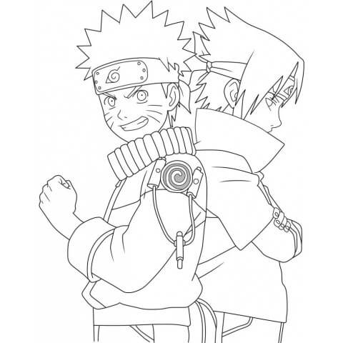 Sasuke Og Naruto Har Hverandres Rygg fargelegging