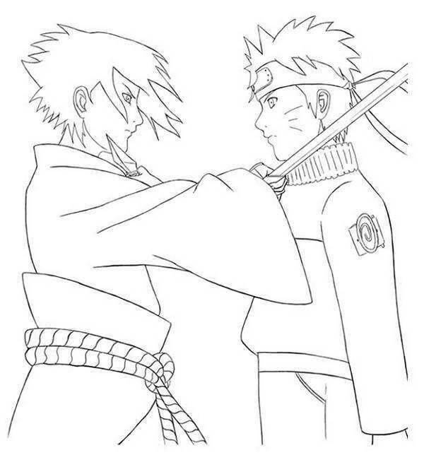 Sasuke Setter Sverd På Narutos Hals fargelegging