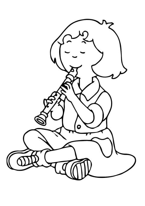 Sittende Jente Spiller Fløyte fargelegging