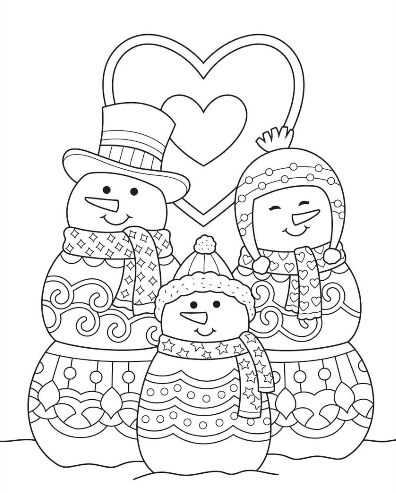 Snømannfamilie Om Vinteren fargeleggingsside