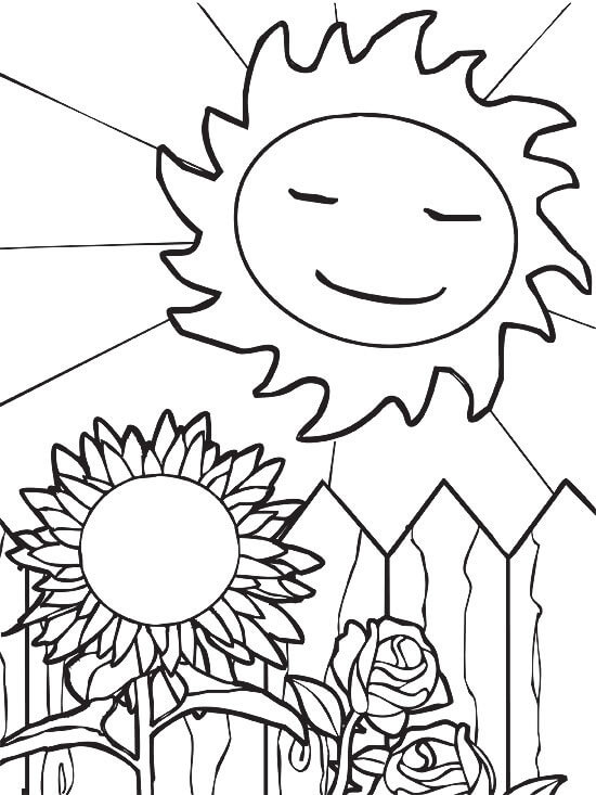 Sol Med Solsikke og Rose fargeleggingsside