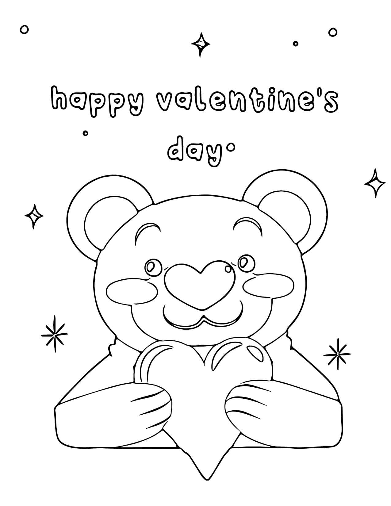 Søt Bamse Med Hjerte I Glad Valentinsdag fargeleggingsside