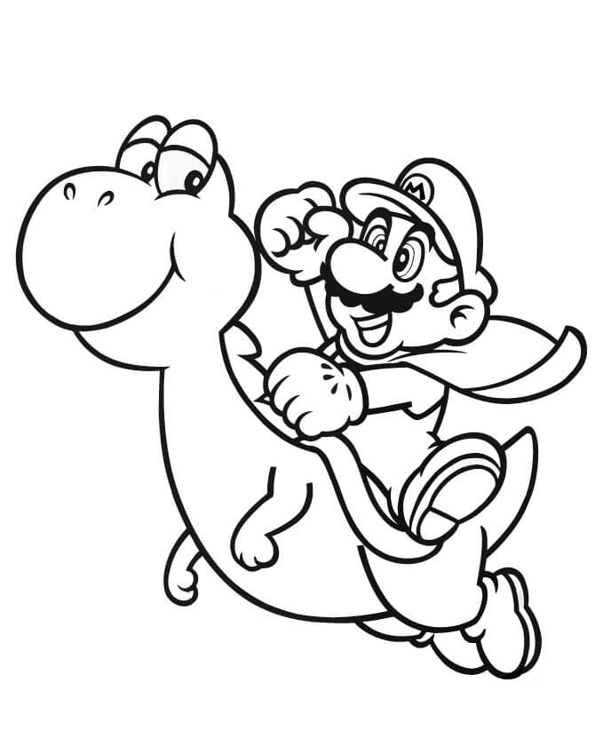 Super Mario Med Yoshi fargeleggingsside