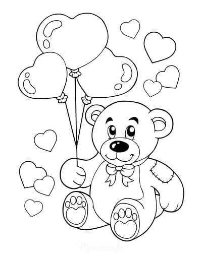 Teddybjørn Holder Ballonger I Valentine fargeleggingsside