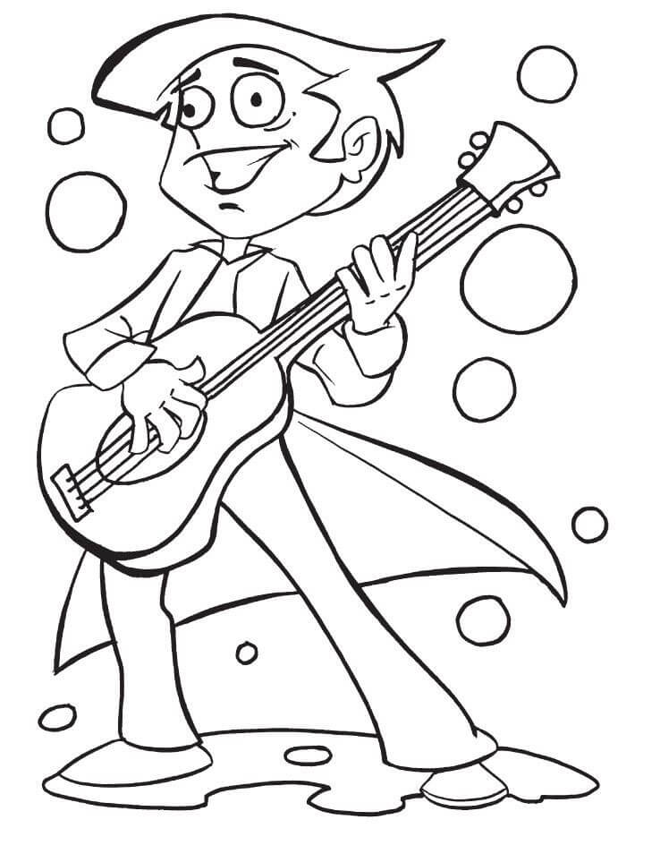Tegneseriefigur Som Spiller Gitar fargelegging