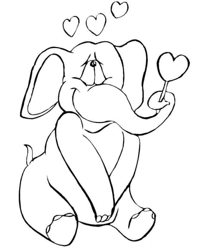 Tegning Av Elefanter Med Lollipops I Valentine fargeleggingsside