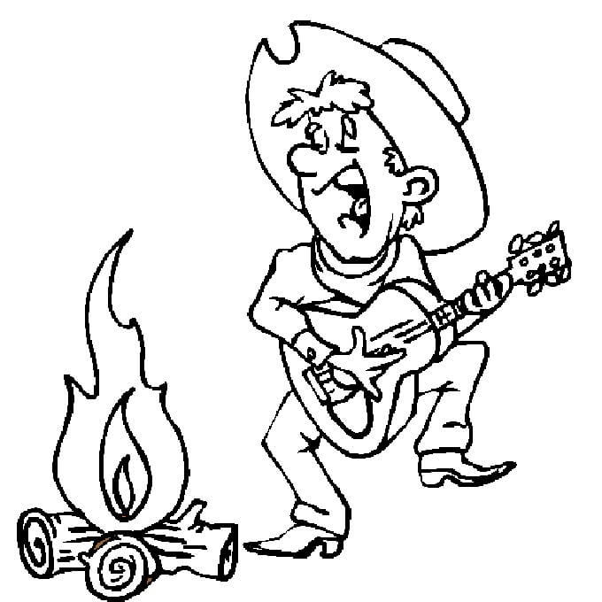 Tegning Cowboy Spiller Gitar fargelegging