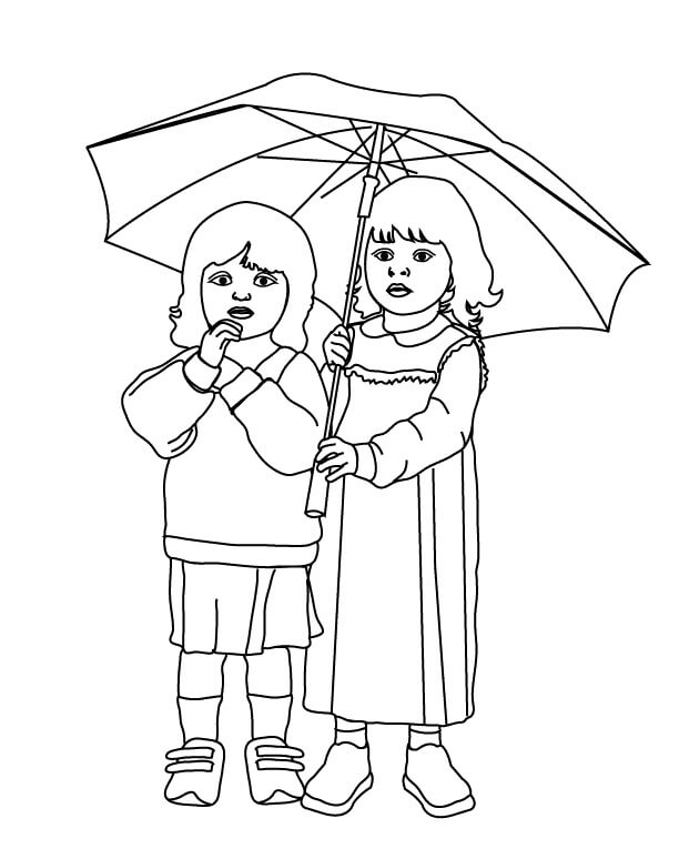 To Små Jenter Som Holder Paraply fargelegging