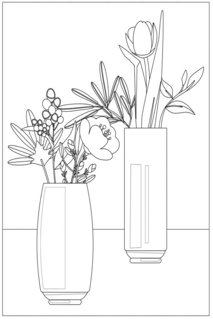 To Vase Med Blomster fargelegging
