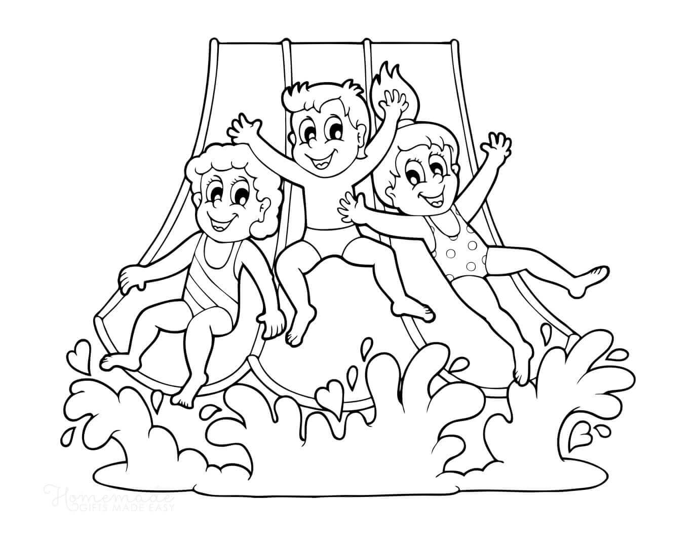 Tre barn svømming fargelegging