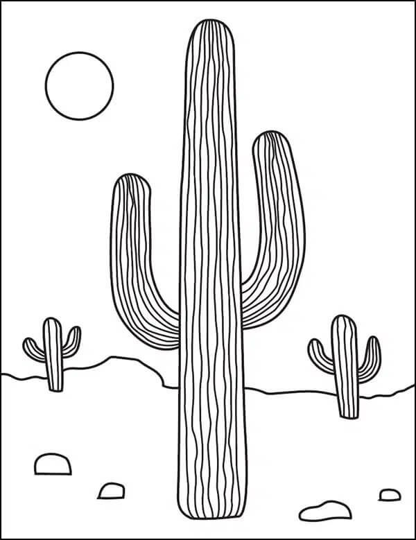 Tre Kaktus I Ørkenen fargelegging