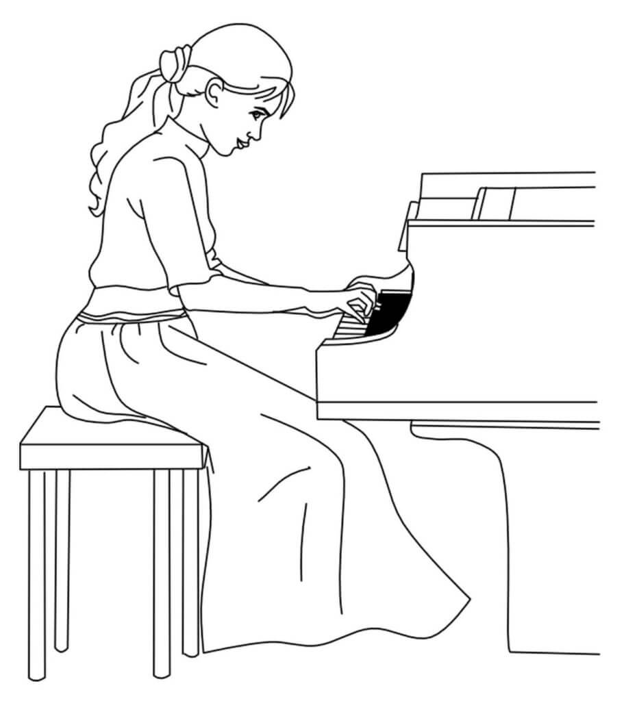 Vakker Jente Som Spiller Piano fargelegging