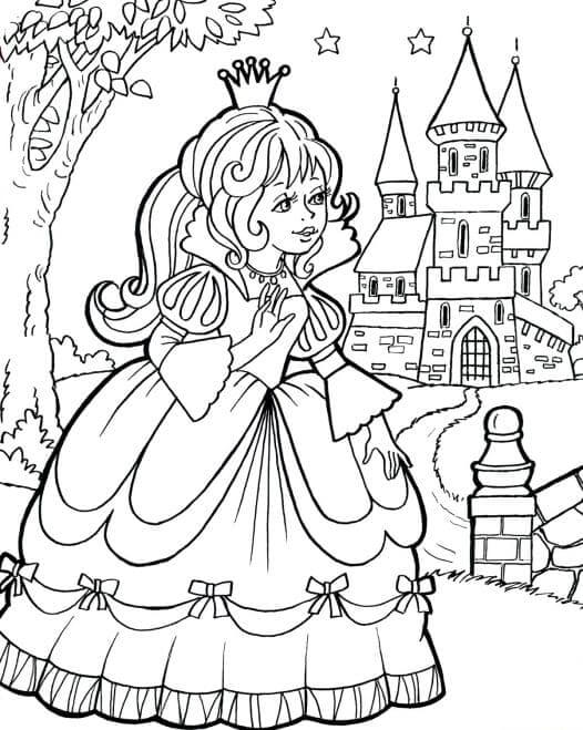 Vakker Prinsesse Med Slott fargelegging