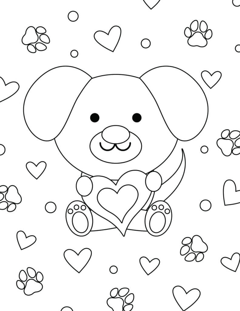 Valp Hund Med Hjerte I Valentine fargeleggingsside