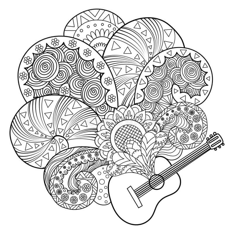 Zentangle Gitar fargeleggingsside