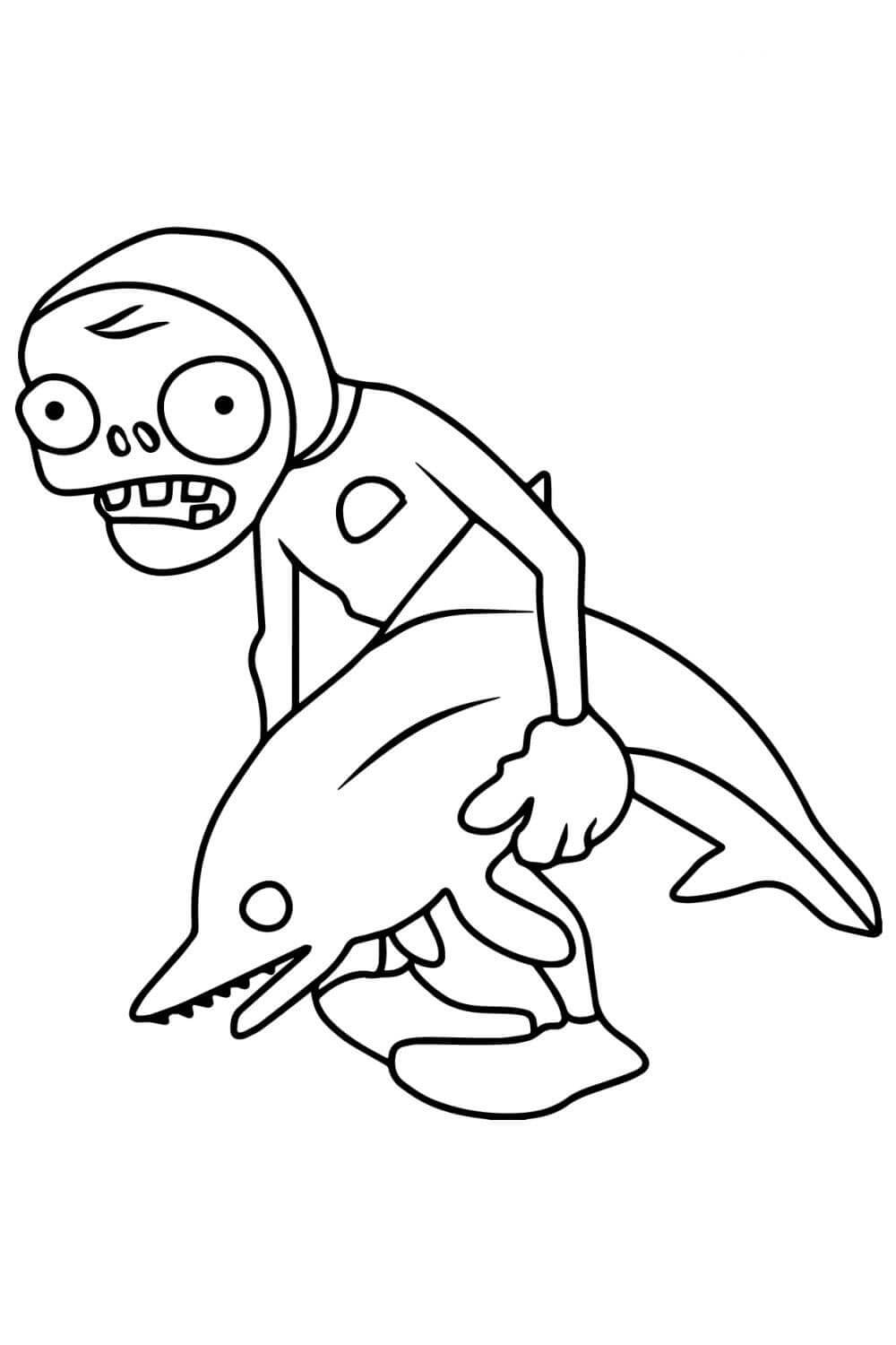 Zombie Holder Delfin I Planter Og Zombier fargeleggingsside