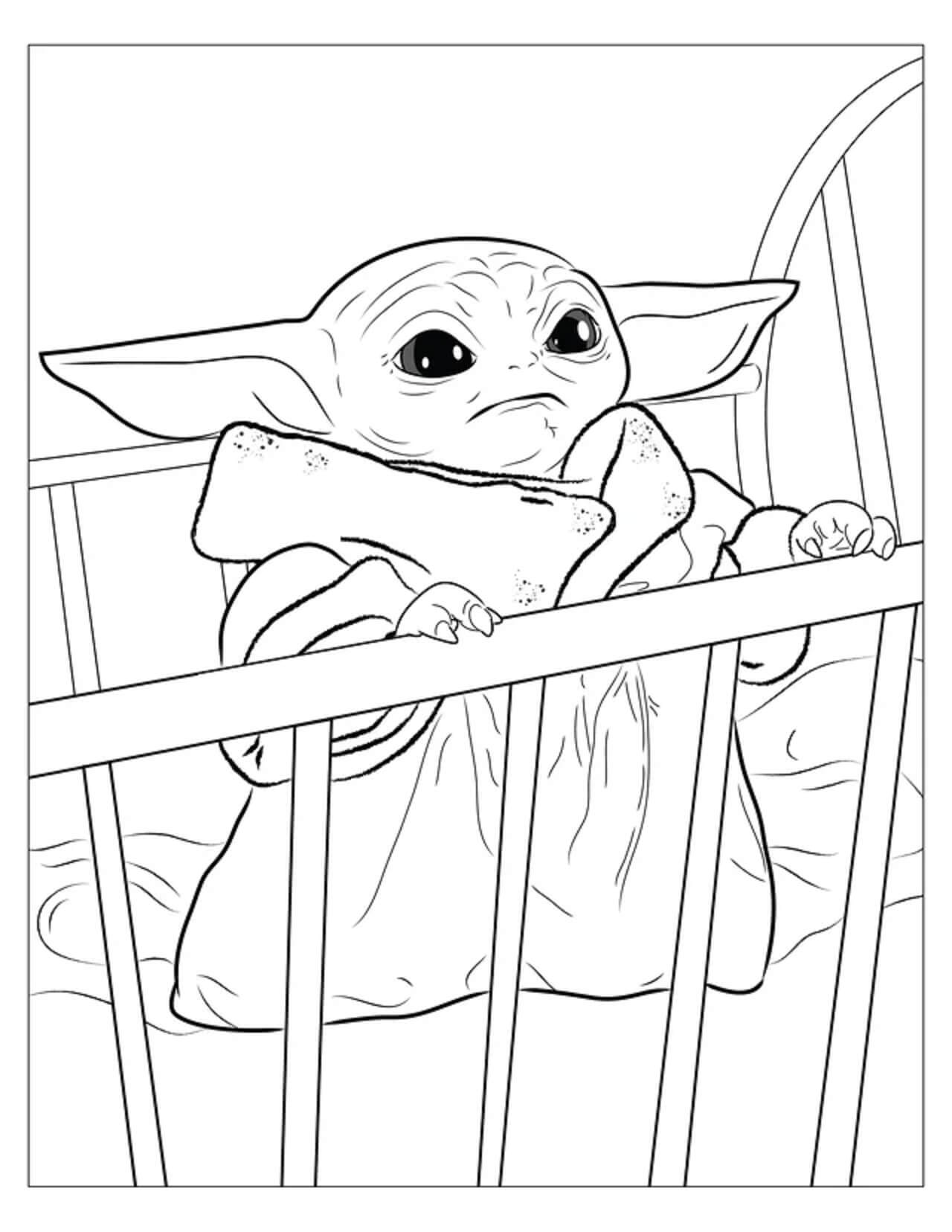Baby Yoda i vuggen fargeleggingsside