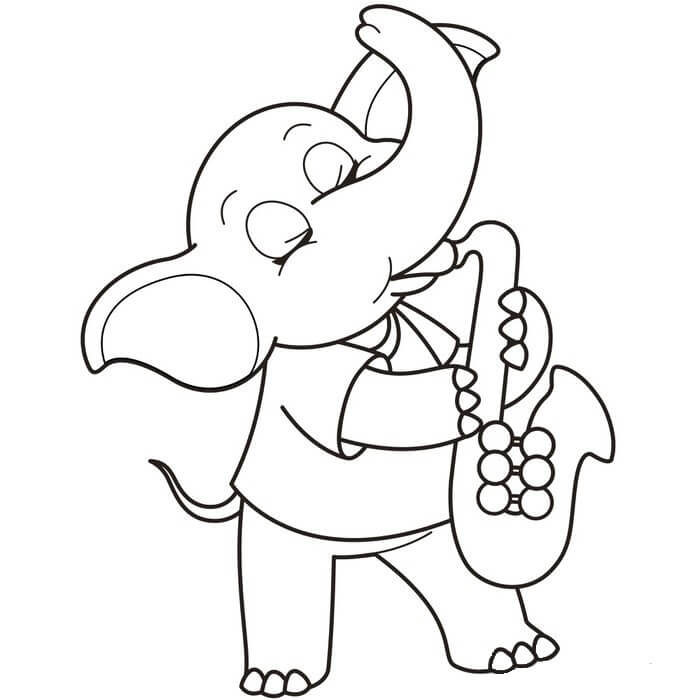 Elefant som spiller saksofon fargeleggingsside
