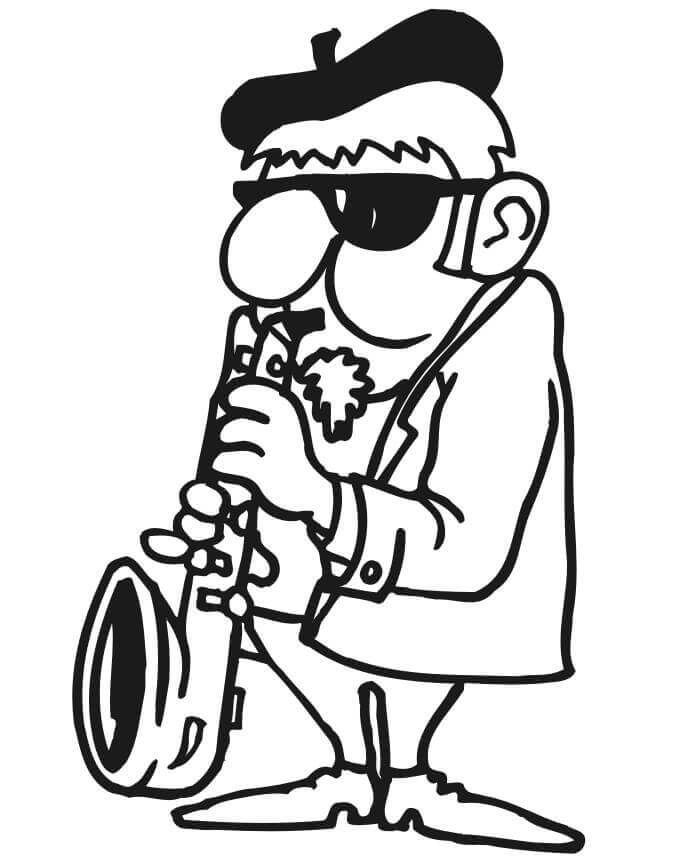 Gammel mann som spiller saksofon fargelegging