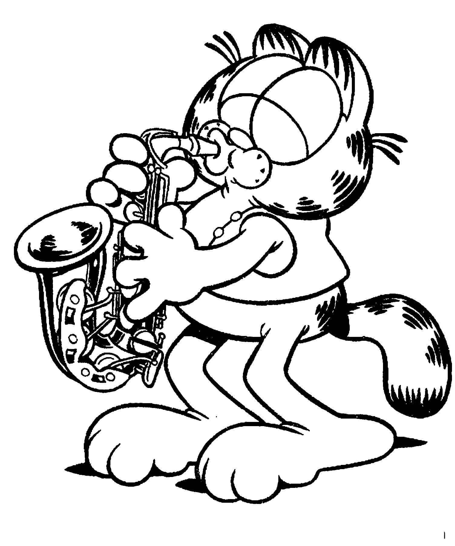 Garfield spiller saksofon fargeleggingsside