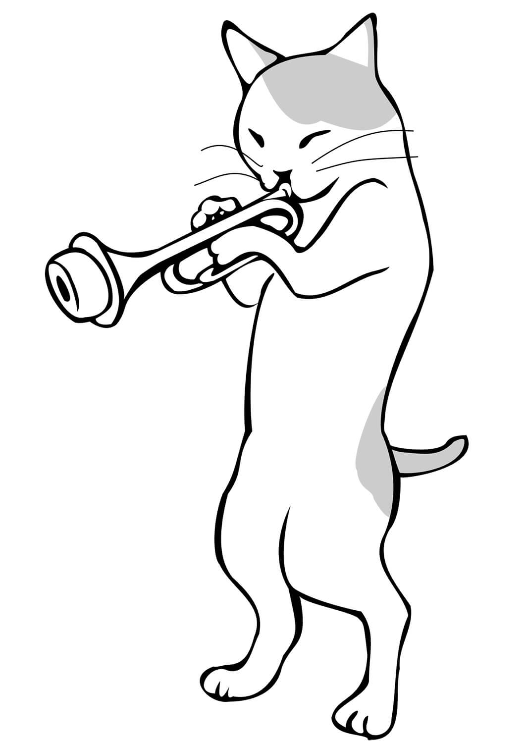 Katt Som Spiller Trompet fargelegging