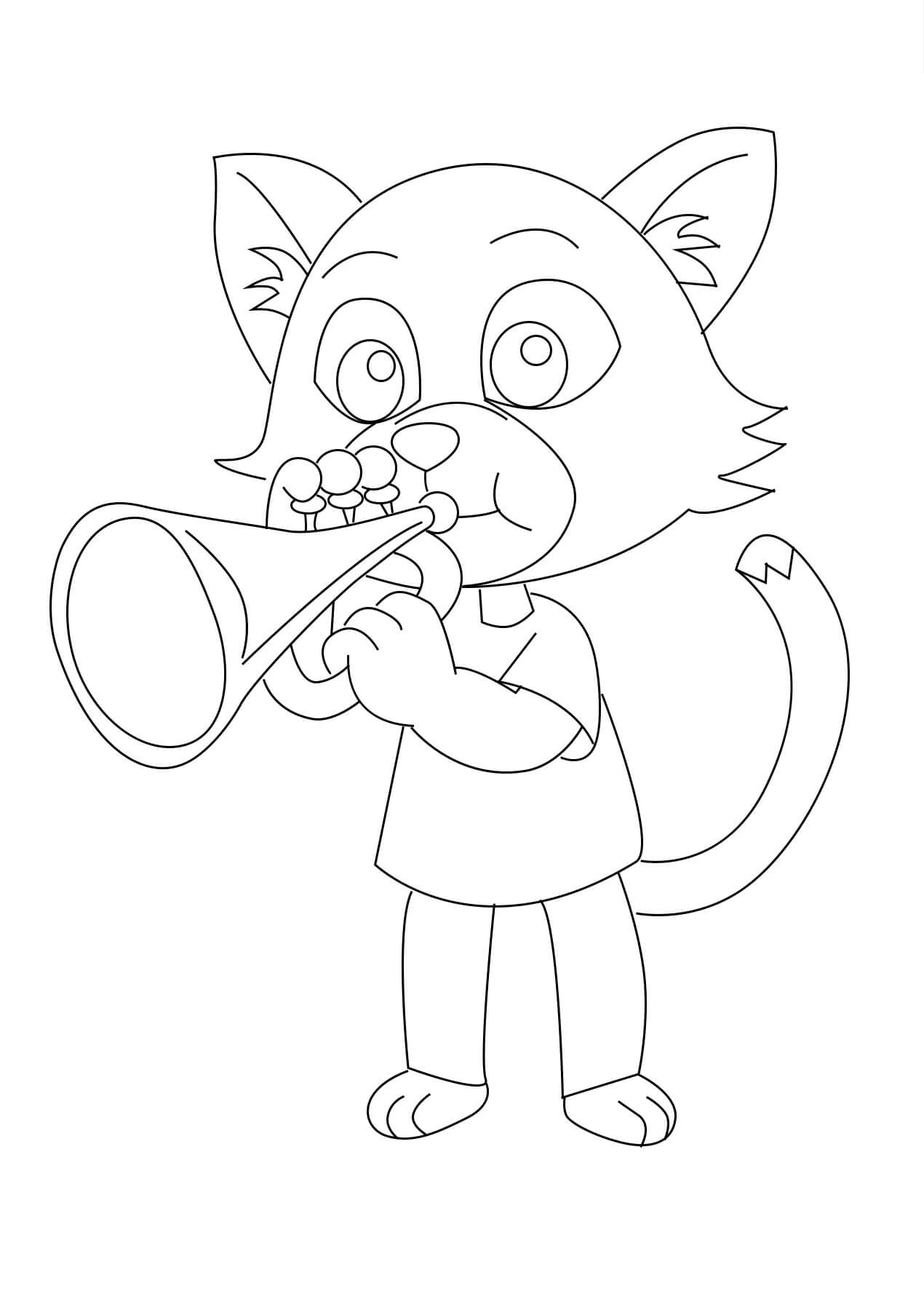 Katt Som Spiller Trompet fargelegging