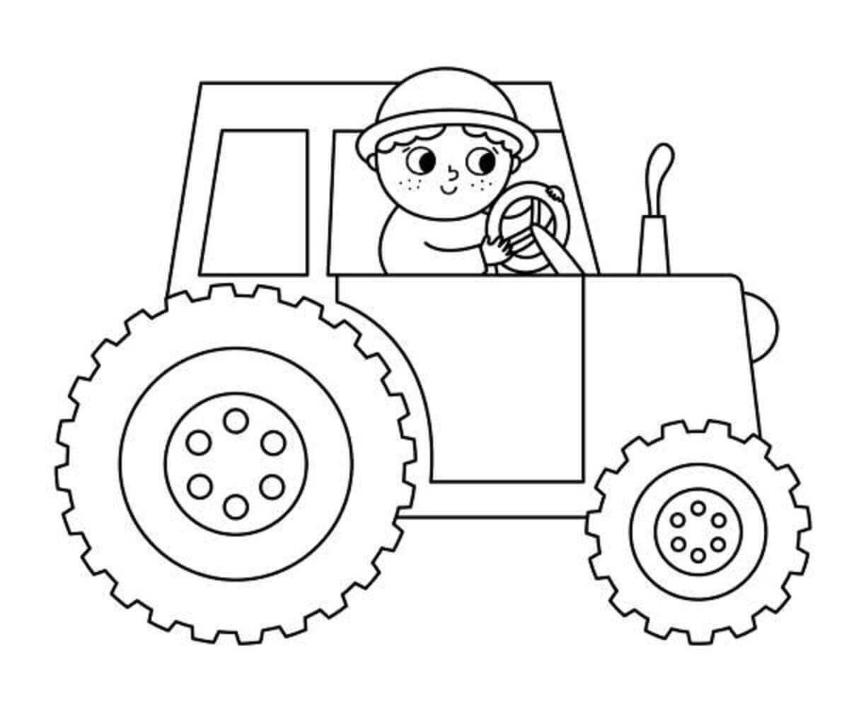Kawaii Jente Kjørende Traktor fargeleggingsside