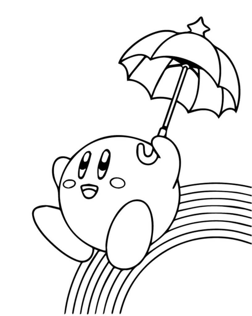 Kirby Holder Paraply Med Regnbue fargeleggingsside