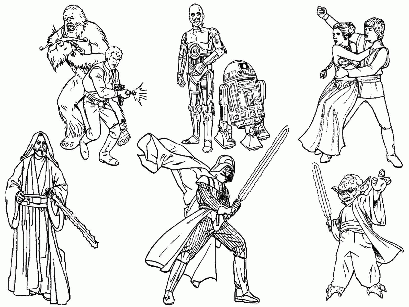 Kule karakterer fra Star Wars fargeleggingsside