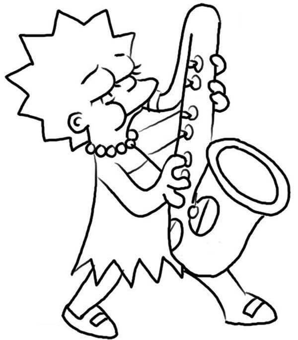 Lisa Simpson spiller saksofon fargeleggingsside