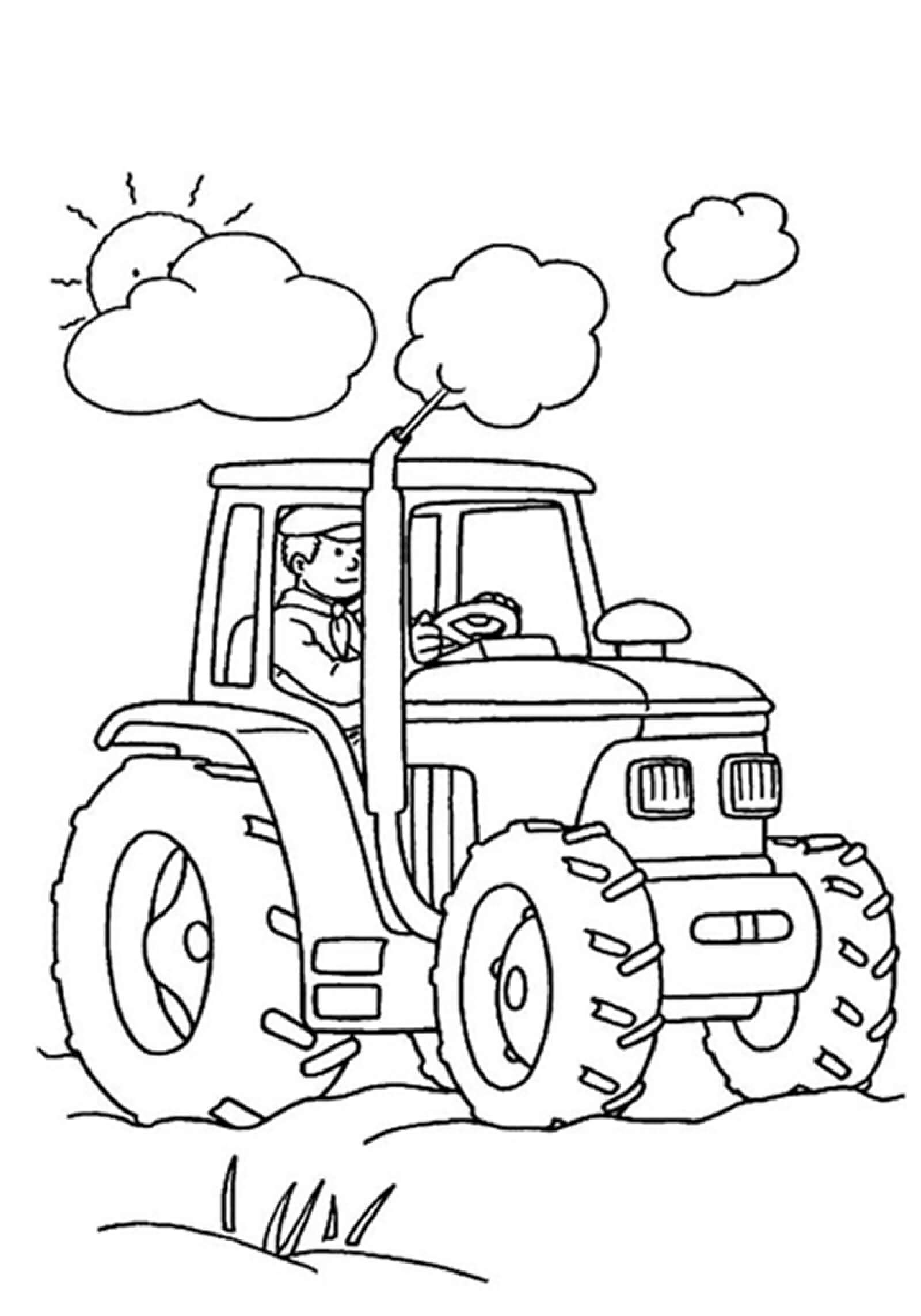 Mann Som Kjører Traktor Med Skyer fargeleggingsside