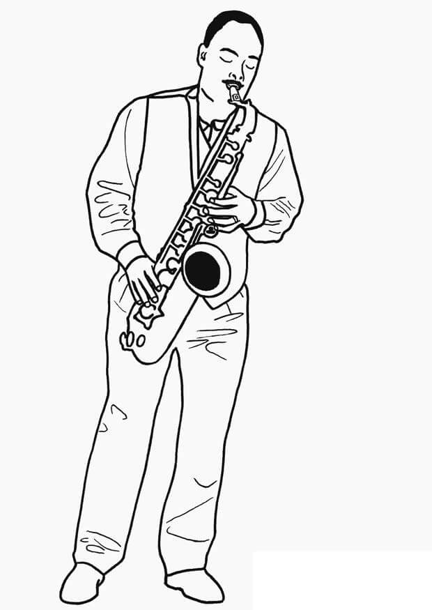 Mann som spiller saksofon fargeleggingsside