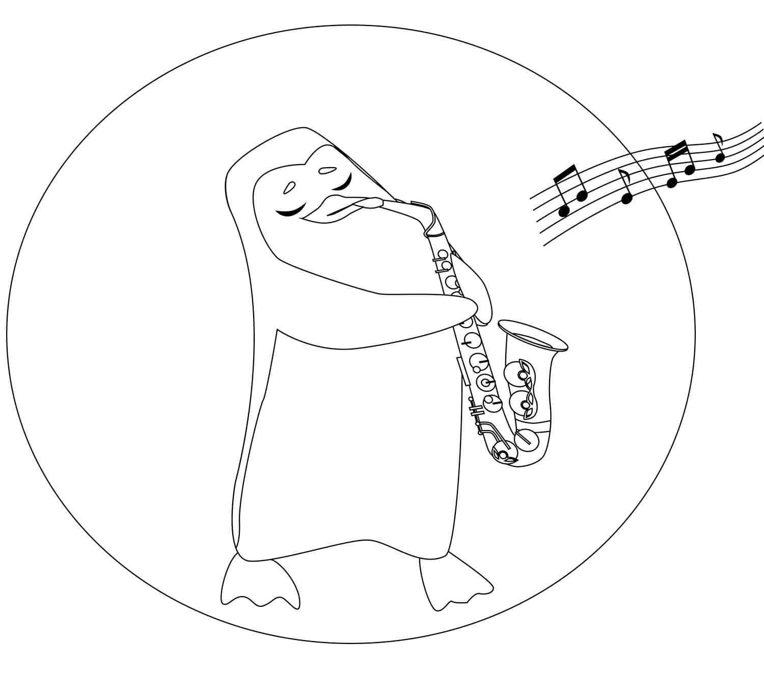 Pingvin spiller saksofon fargeleggingsside
