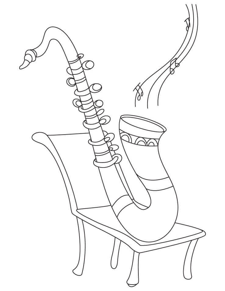 Saksofon i stol fargeleggingsside