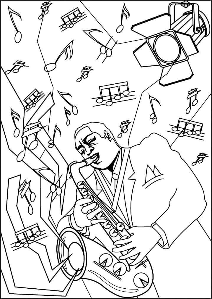 Saksofonist spiller saksofon fargeleggingsside