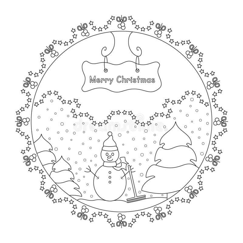 Snømann Og Tre I Julemandala fargeleggingsside