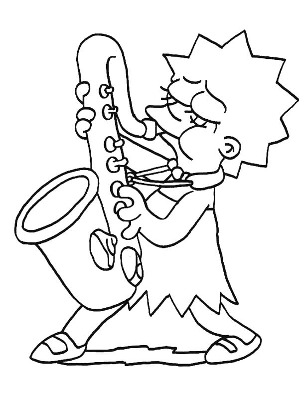 Søte Lisa Simpson spiller saksofon fargeleggingsside