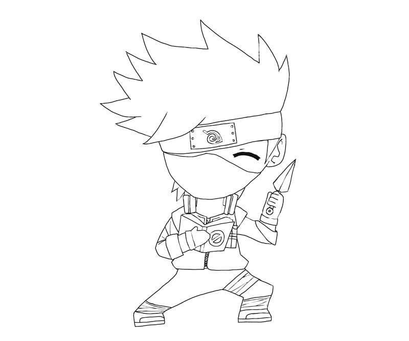 Tegning Chibi Kakashi Med Bok fargeleggingsside