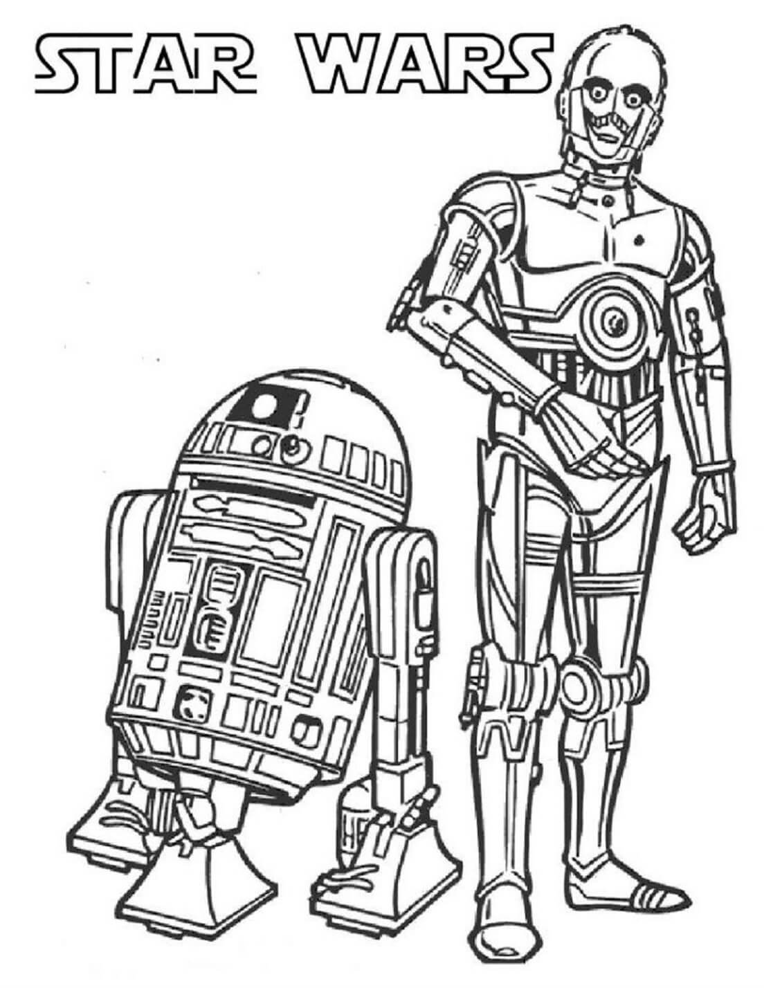Tegning R2-D2 og C-3PO fargeleggingsside