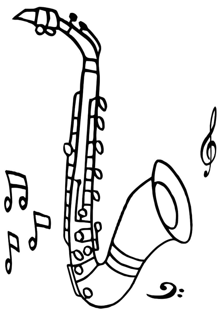Tegning saksofon fargeleggingsside