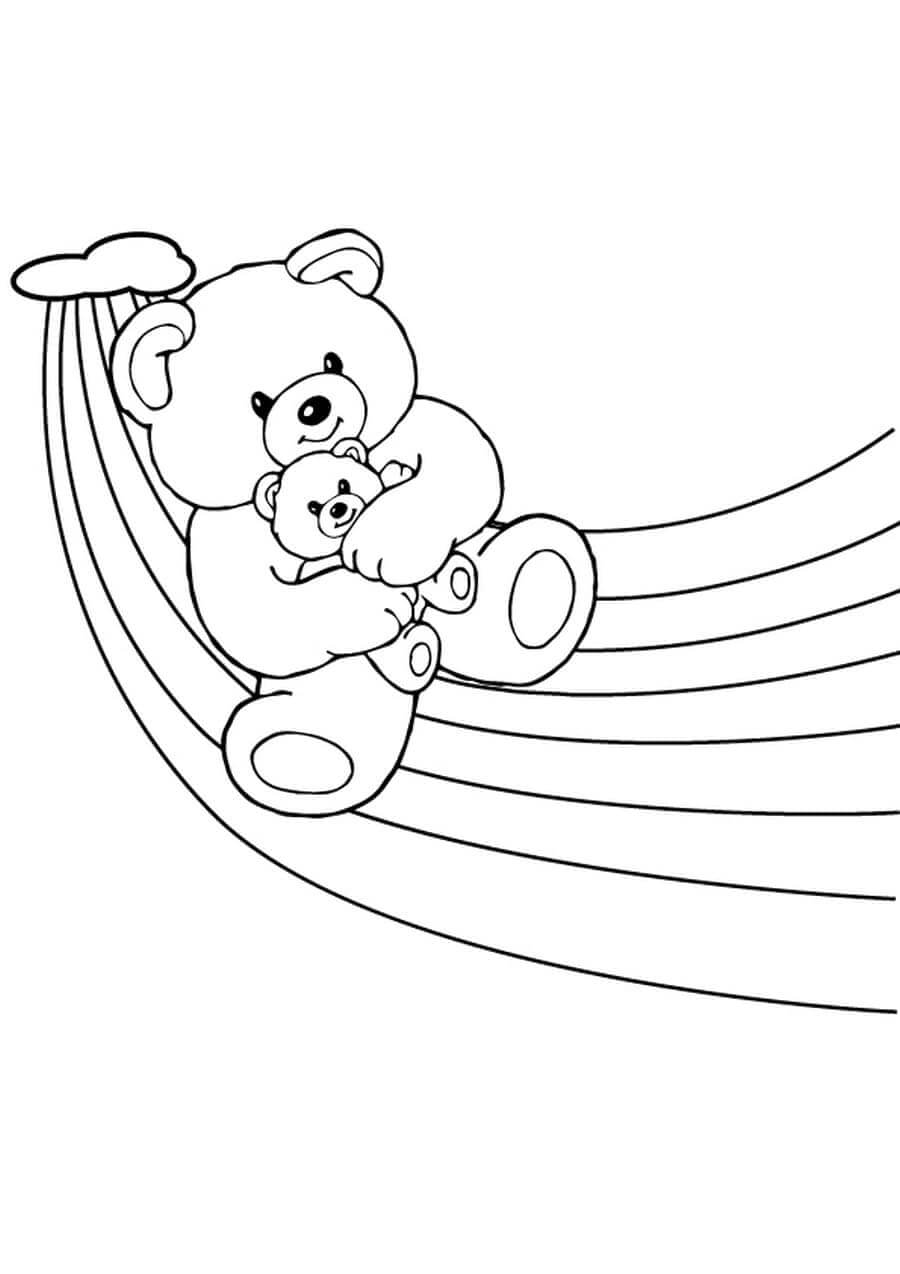 To Teddybjørner På Regnbuen fargeleggingsside