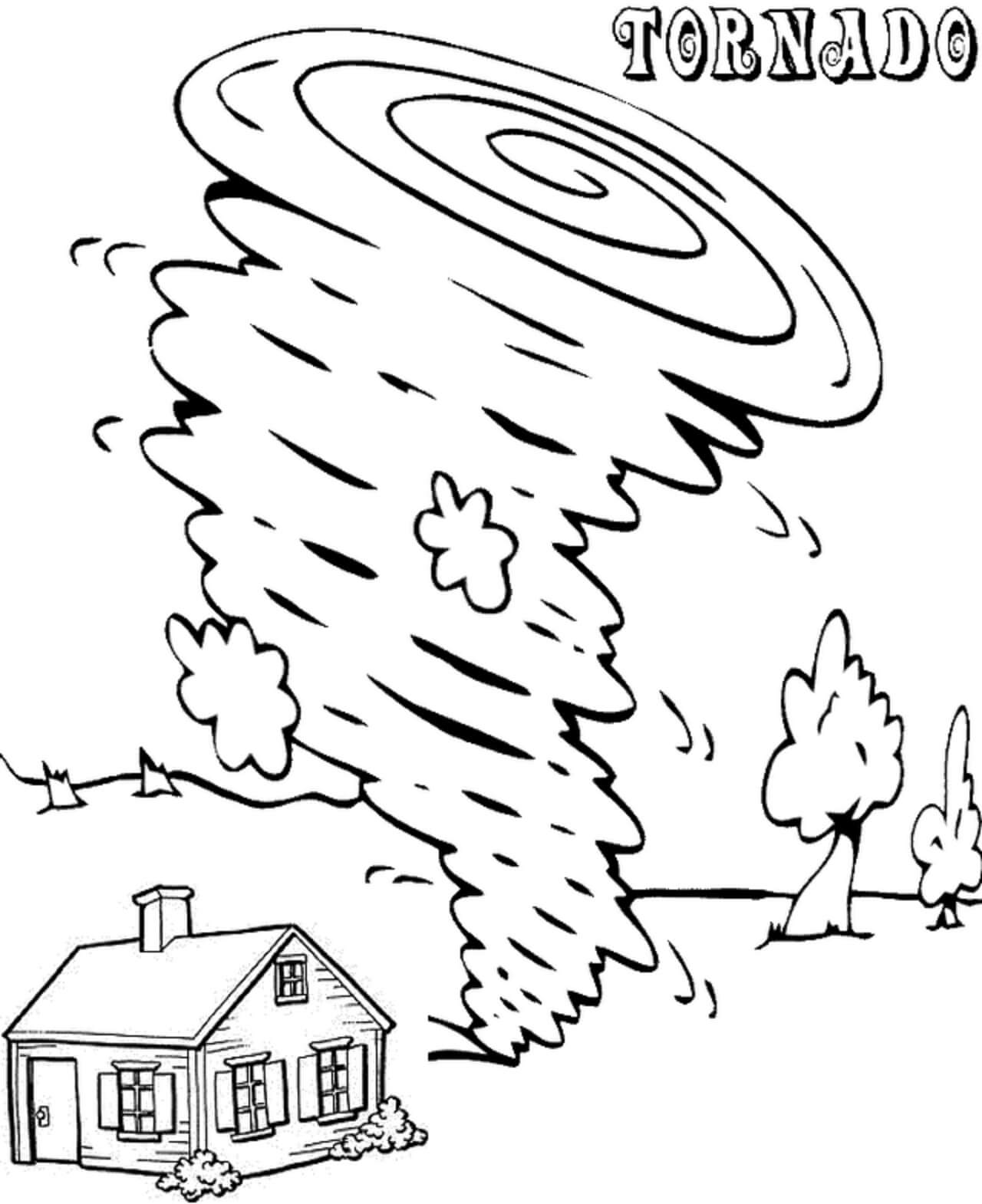 Tornado Med Hus Og Trær fargelegging