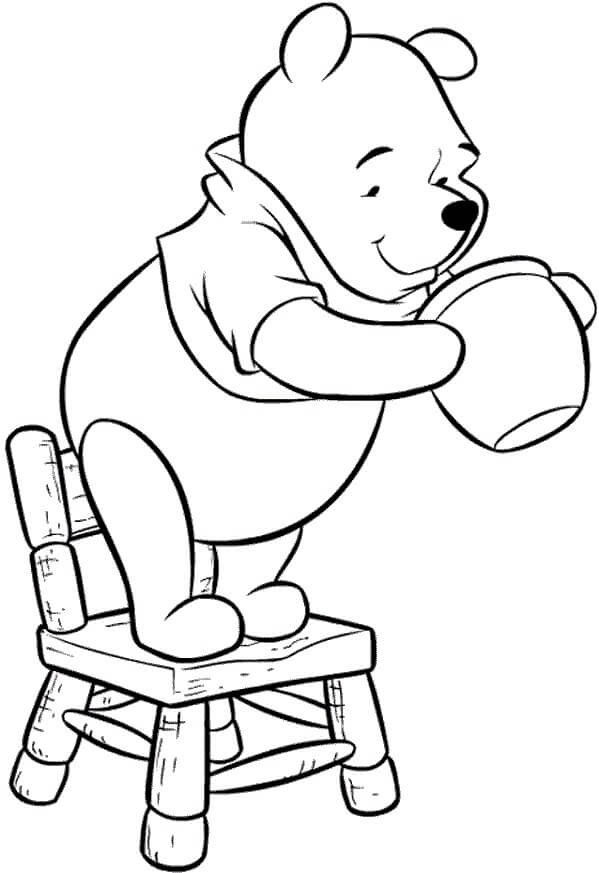Winnie the Pooh Står På Stol fargelegging