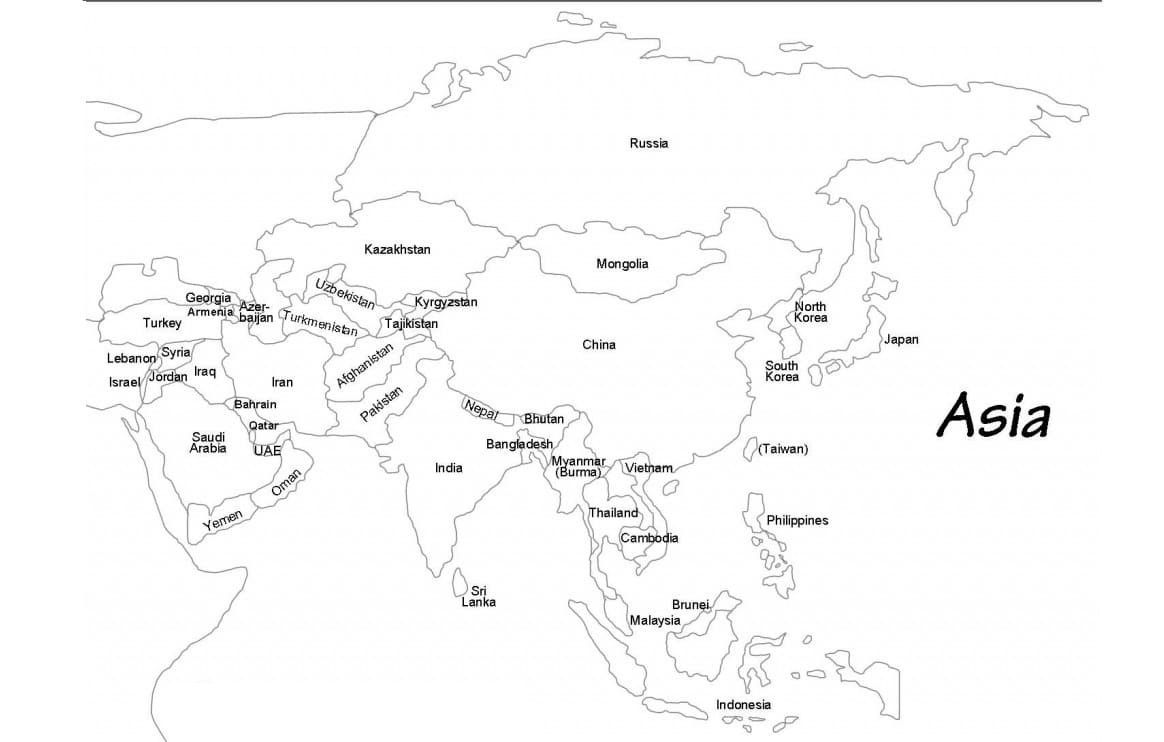 Asia kart bilde fargelegging