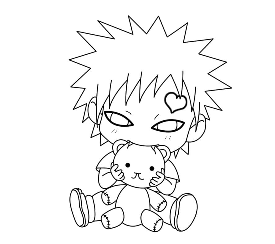 Chibi Gaara med teddybjørn fargeleggingsside