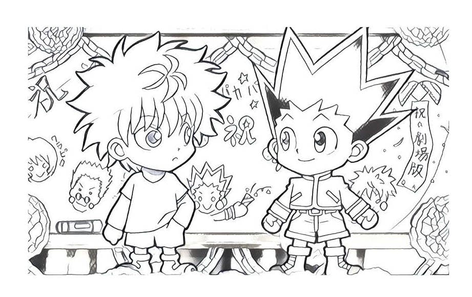 Chibi Gon og Killua fargeleggingsside