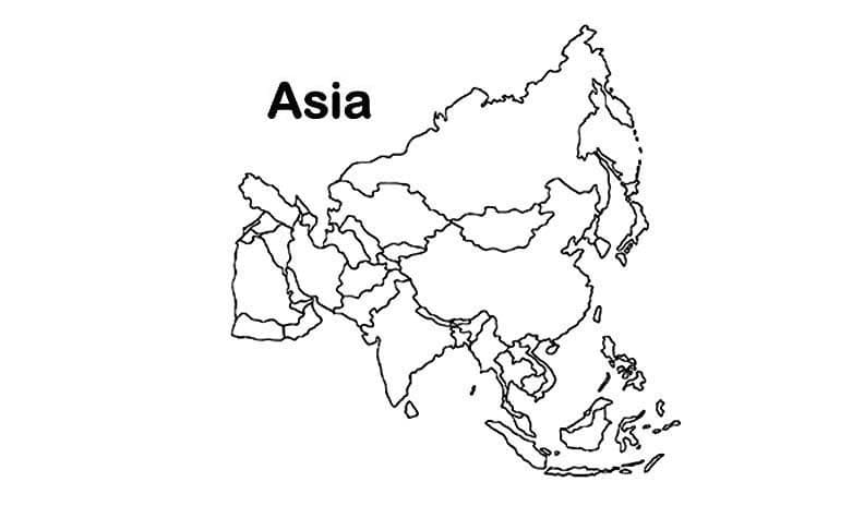 Grunnleggende kart over Asia fargeleggingsside