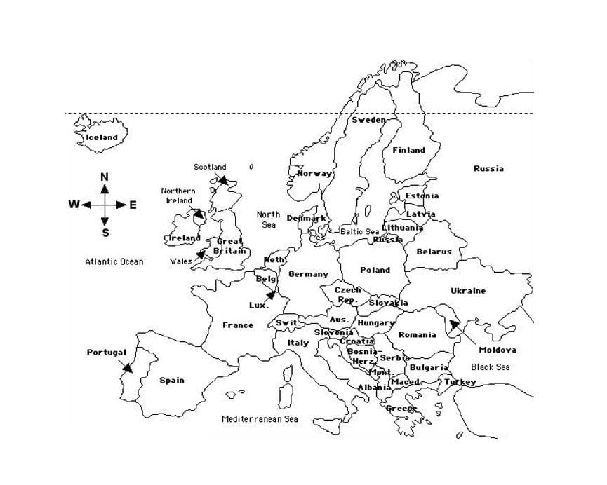 Kartbilde for Europa fargeleggingsside