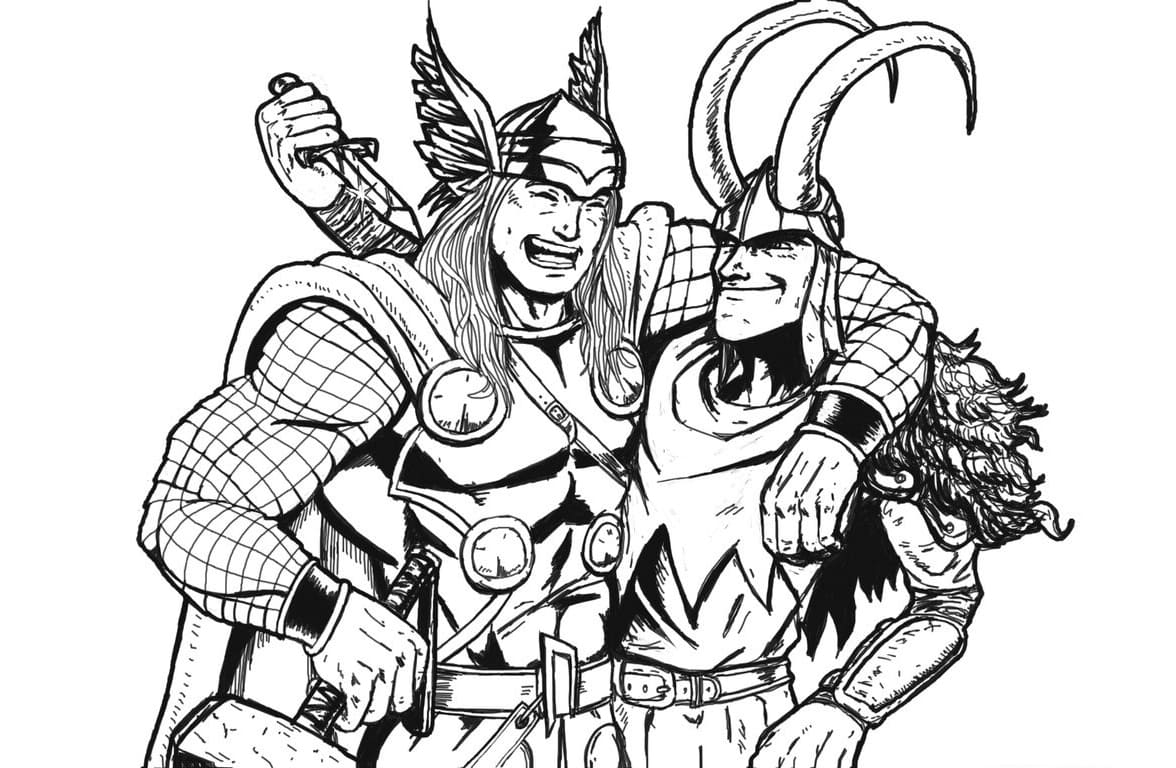 Thor Og Loki fargeleggingsside