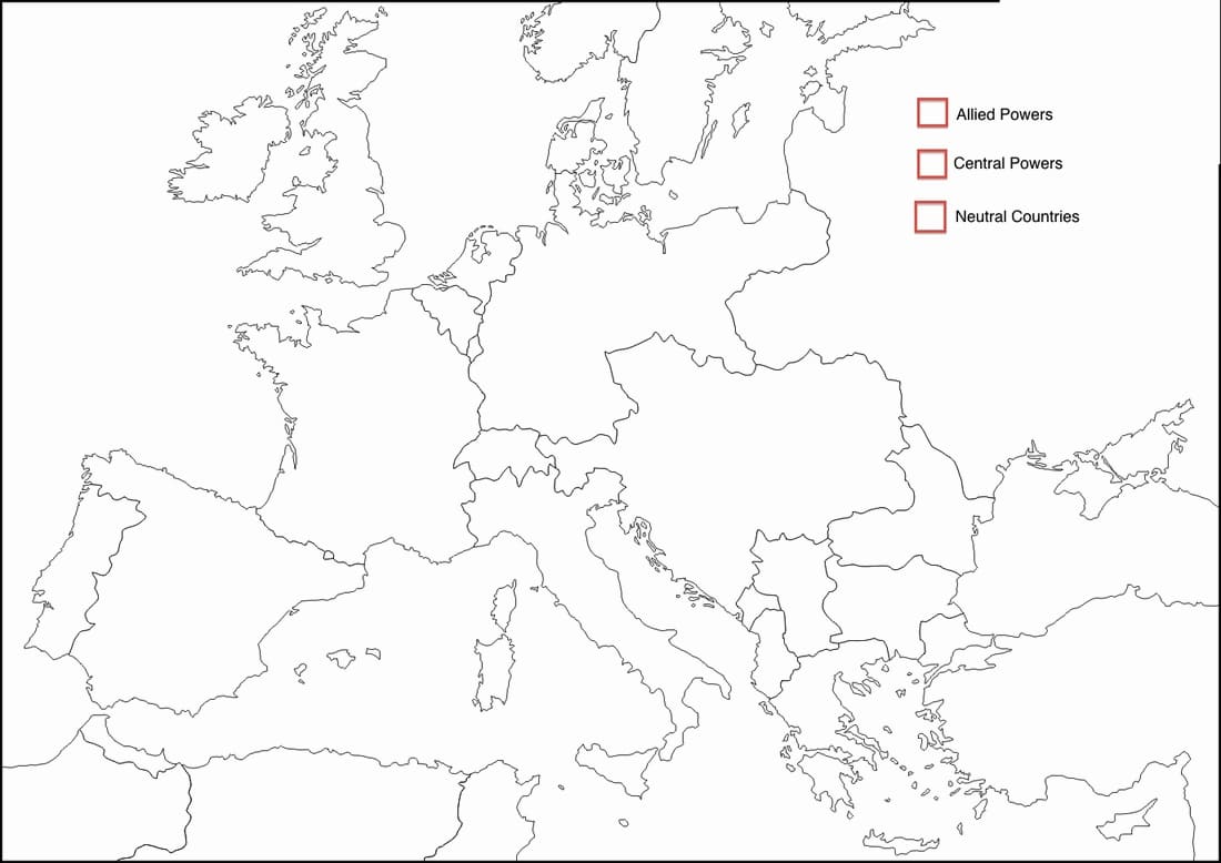 Tomt Europa-kartbilde fargeleggingsside